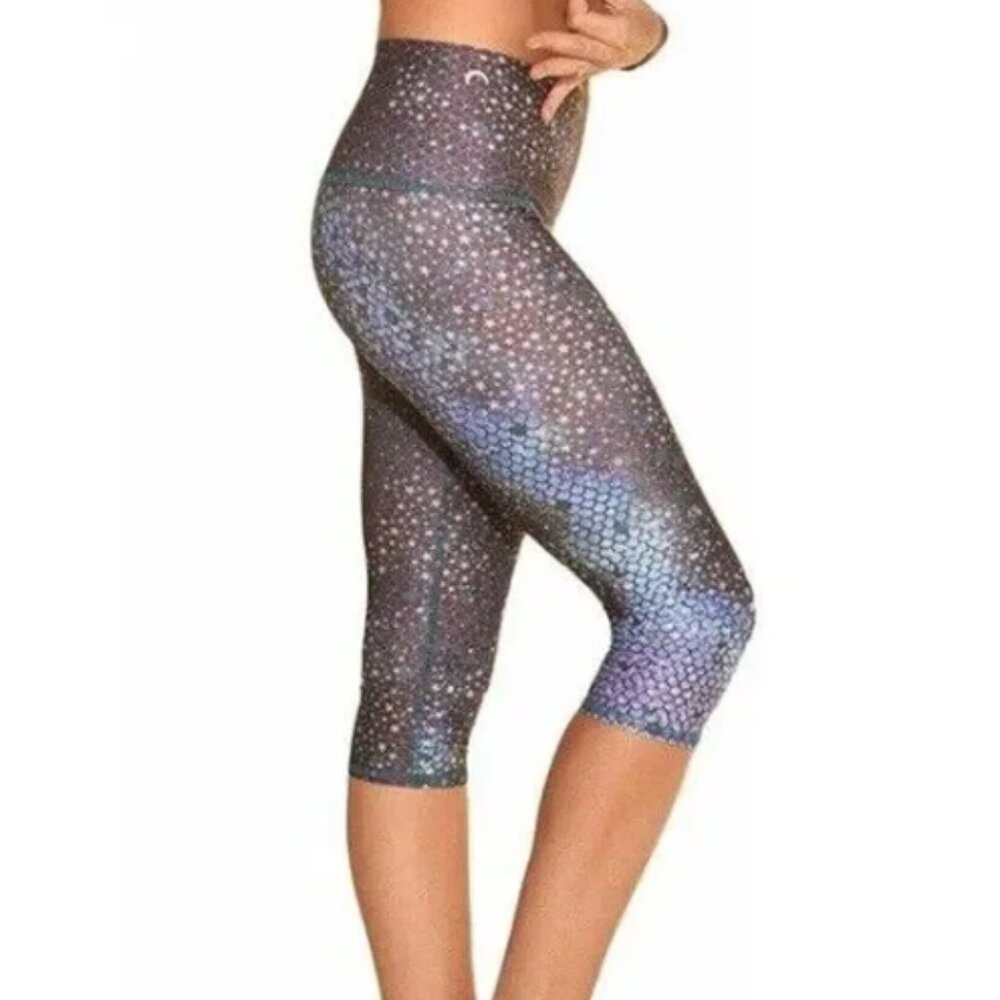 Teeki Crop Leggings Blue Mermaid Star Yoga Pilates sz XS